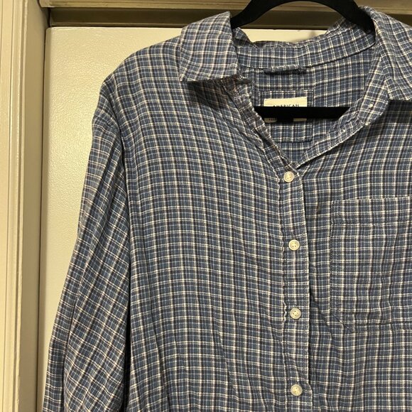 American Eagle Oversized Button Down Flannel, Blue Plaid, Size S - Picture 4 of 7